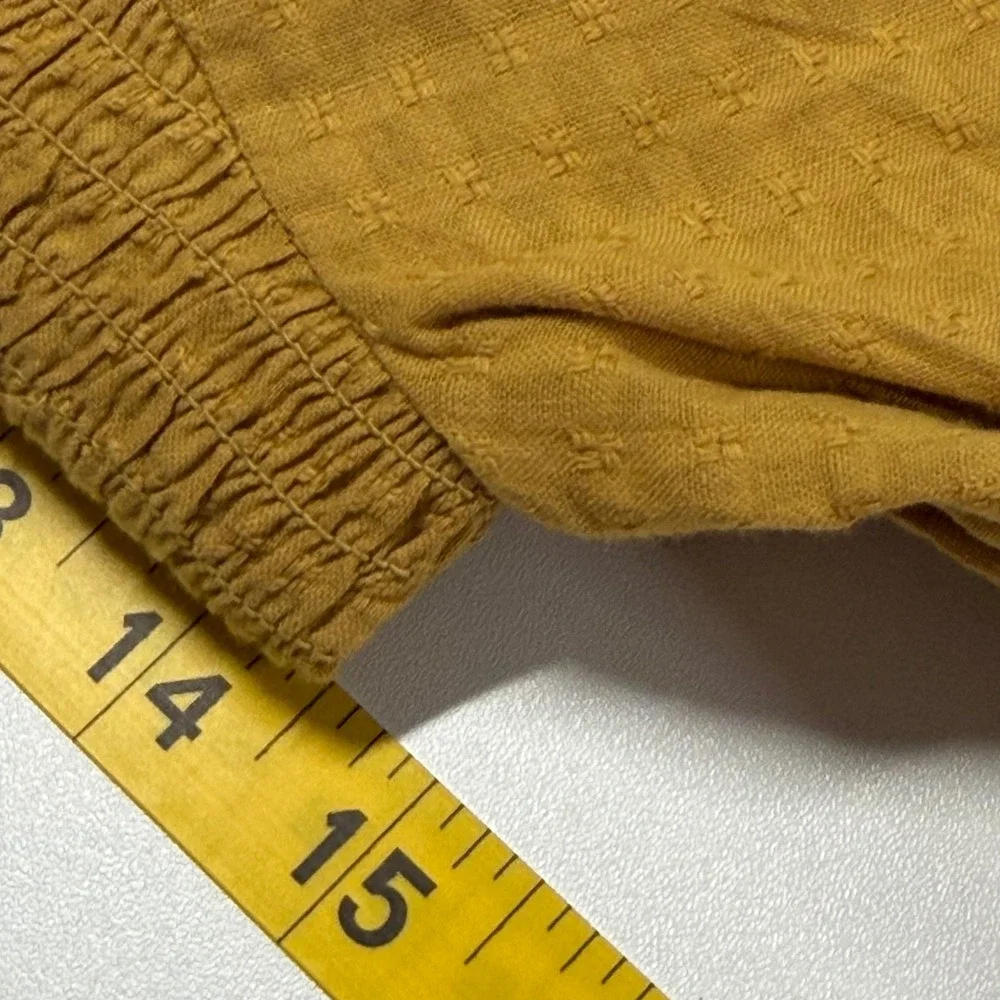 Madewell Smocked Puff Sleeve Top Yellow Dobby Ruffle Hem XXS NA366